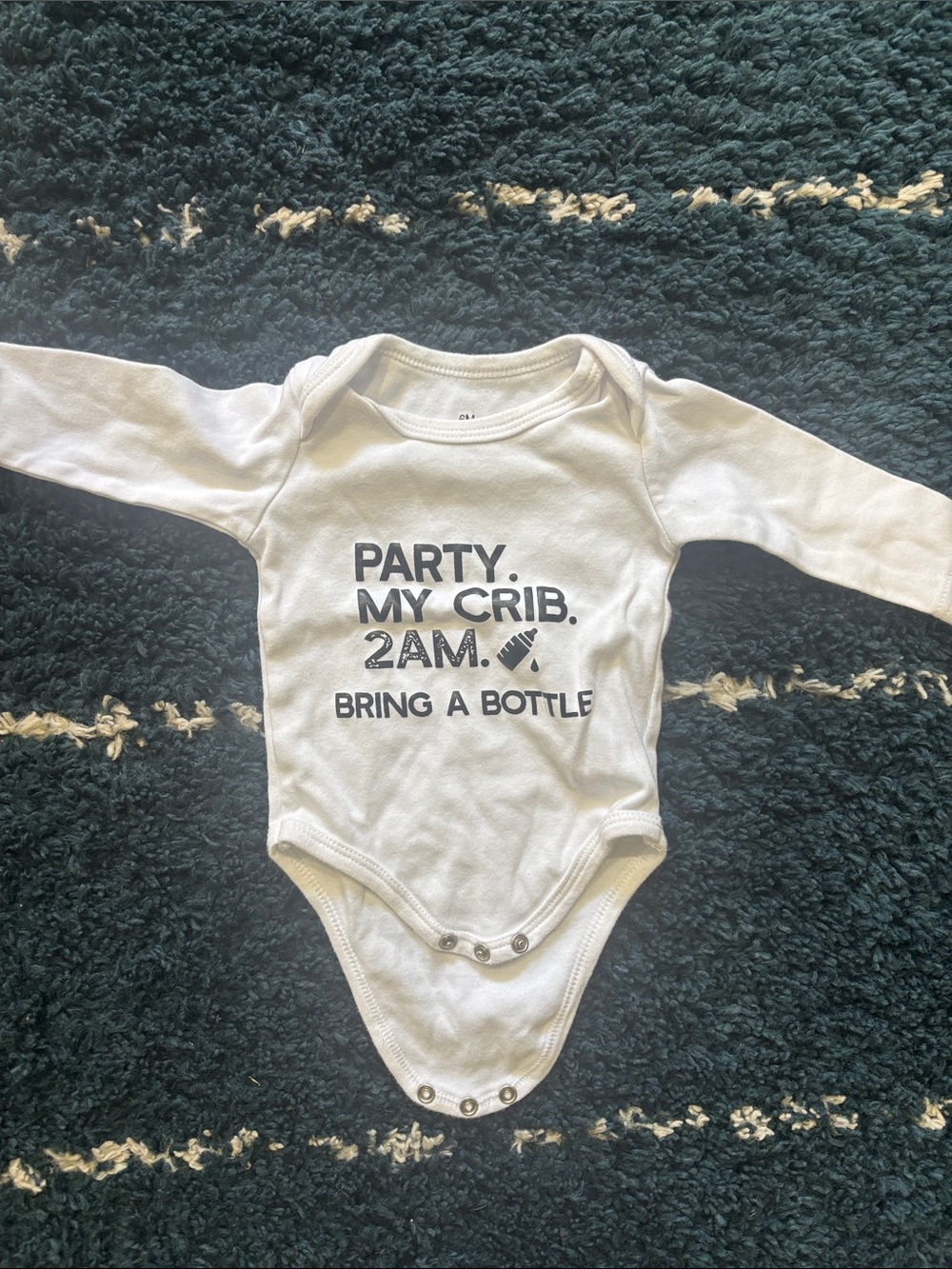 Old Navy White Long-Sleeve Bodysuit with Navy Text